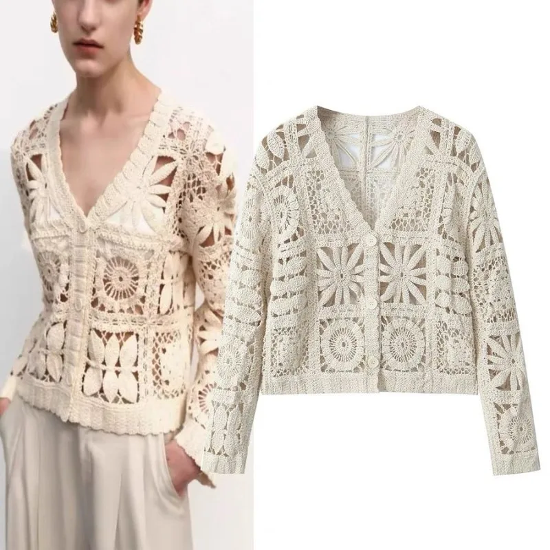 

Versatile women's fashion forest style lazy style hollowed out knitted cardigan