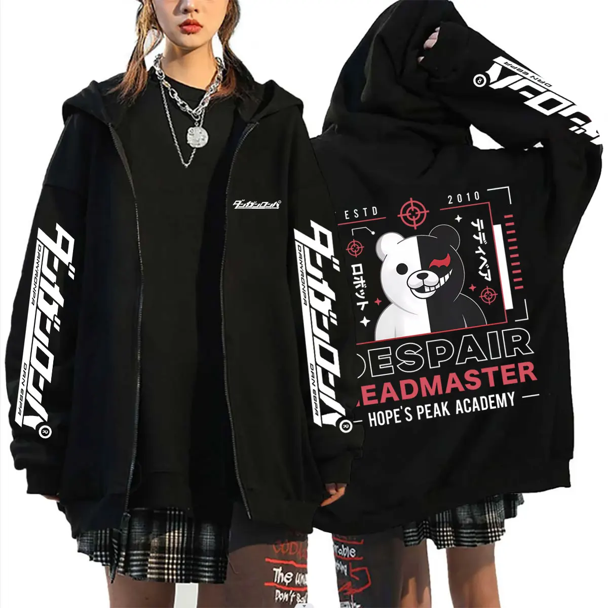 

Anime Danganronpa Despair Headmaster Monokuma Zipper Hoodie Men's Women Clothing Manga Cosplay Harajuku Zip Up Jacket Streetwear