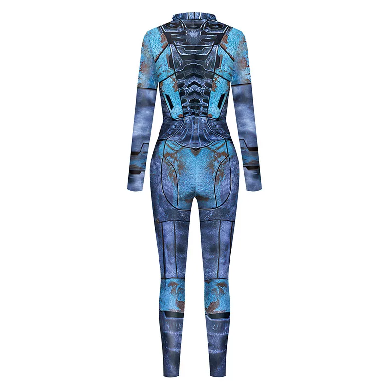 Retro Robot Punk Jumpsuit Catsuit Sexy Women Cosplay Costumes Zentai Halloween Tight Bodysuit Party Dress Up Outfit