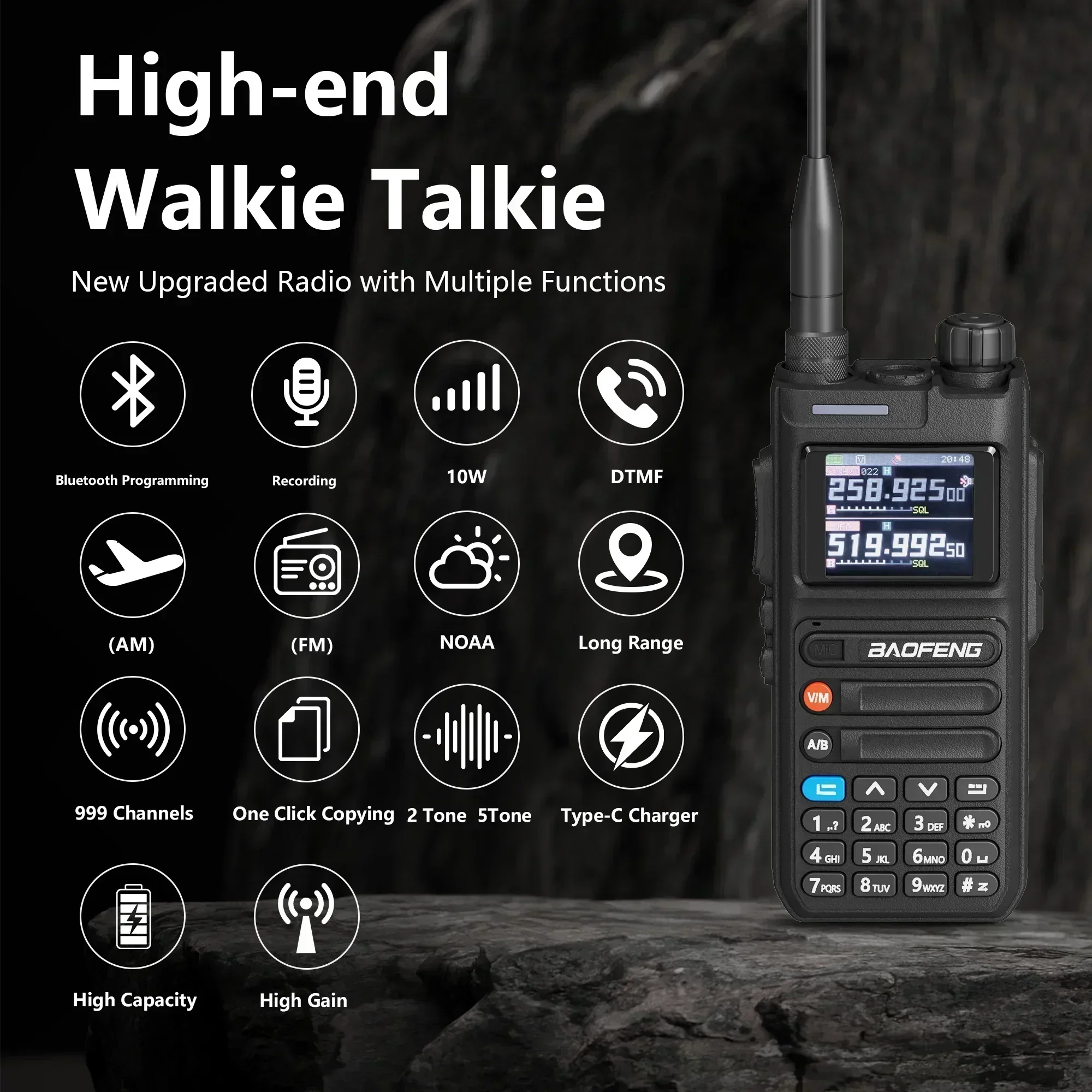 UV-26 Baofeng Walkie Talkie GPS Multi Band Bluetooth Programming Wirless Copy Frequency Recording 10W Long Range Two Way Radio