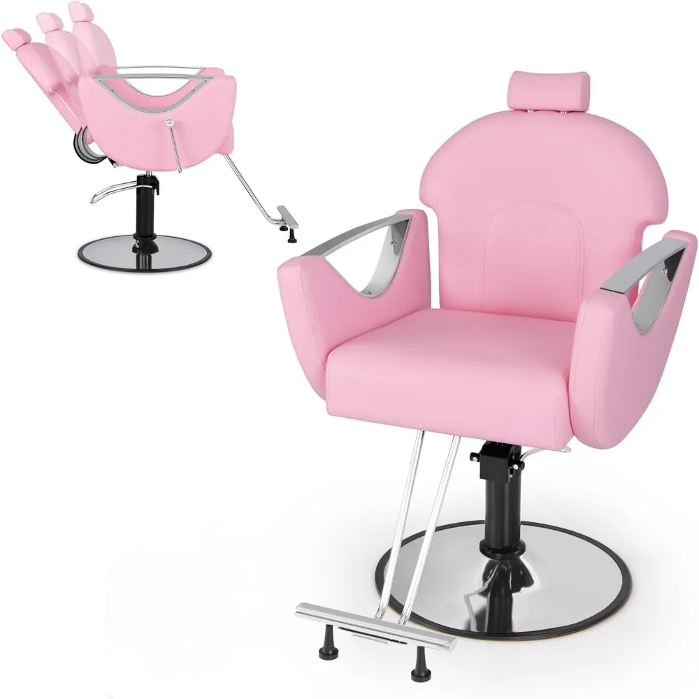 

Reclining Barber Chair, 360 Degrees Swivel, Adjustable Height & Headrest,Heavy Duty Hydraulic Pump,Hair Styling Chair for Makeup