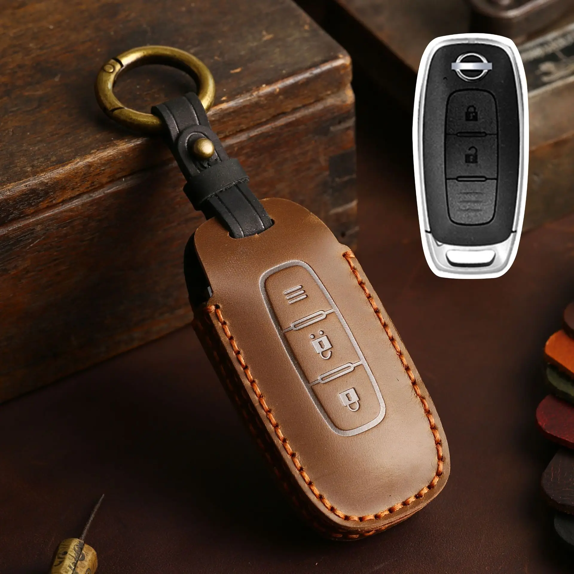 For Nissan X-trail T33 Kicks Qashqai J12 Juke Teana Altima Ariya Leather Car Key Cover Case Protector Shell Keychian Accessories