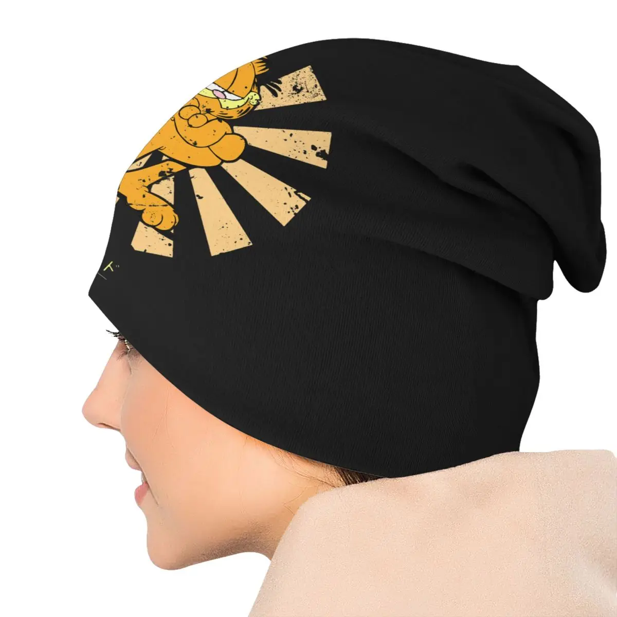 مخصص غارفيلد الرجعية اليابانية بونيه قبعة الحياكة القبعات الهيب هوب للجنسين الكبار مضحك القط شتاء دافئ Skullies Beanies قبعات