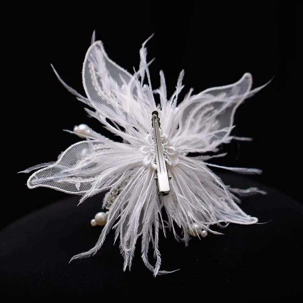 Fascinator-Pince à cheveux en plumes de dentelle, voile en maille, vêtements de sauna, épingle à cheveux florale, patients floraux, vêtements de sauna de mariage, accessoires pour cheveux de fête