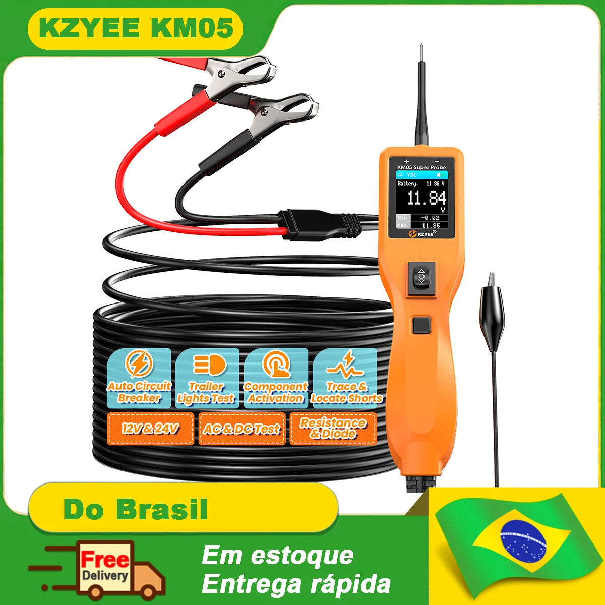 

Набор для диагностики электрических цепей 12В/24В: цифровой тестер напряжения, пробник цепей питания, инструмент для поиска короткого замыкания KZYEE KM05 (аналог PB100)