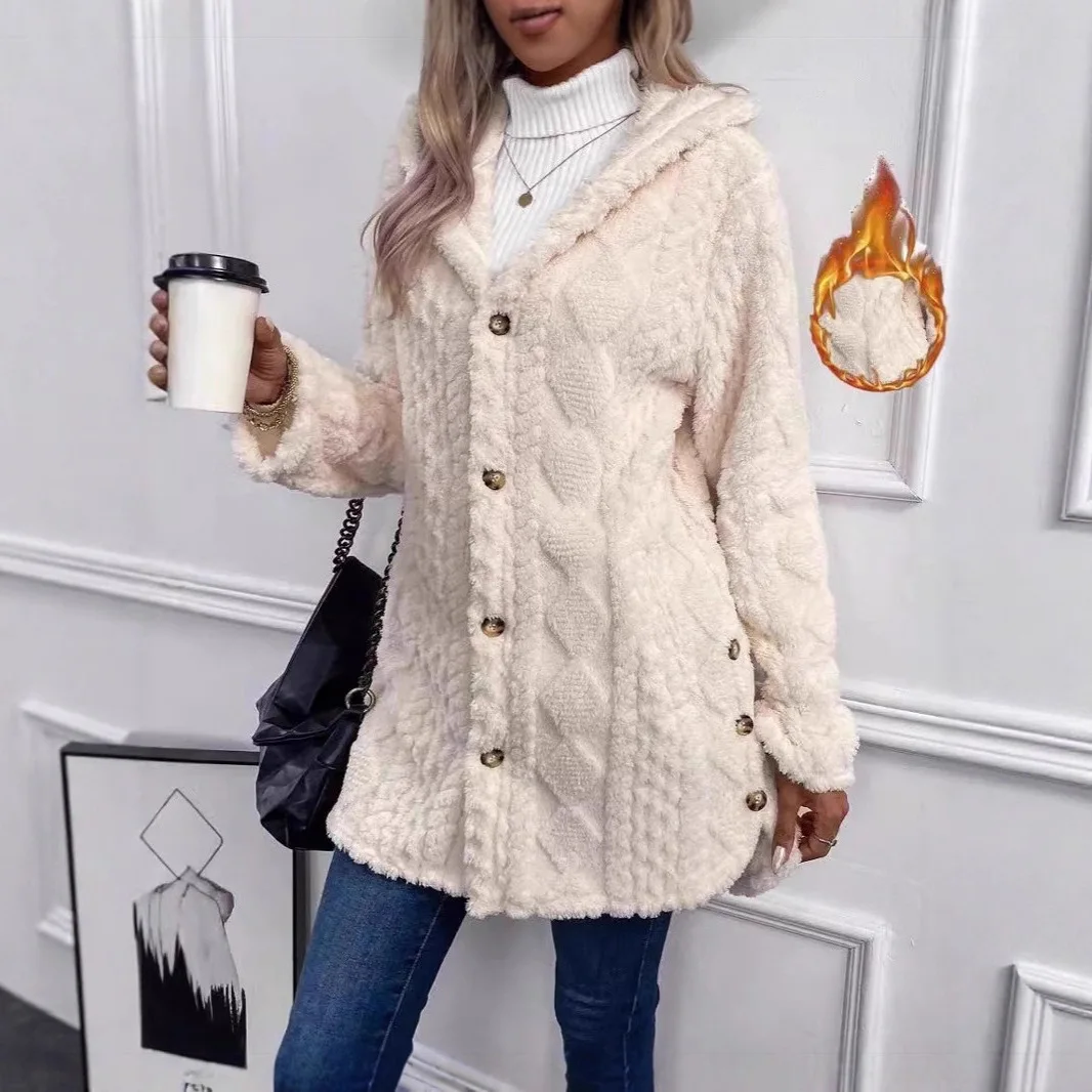 

Autumn And Winter Women's Hooded Double-sided Fleece Cardigan Long-sleeved Casual Warm Jacket