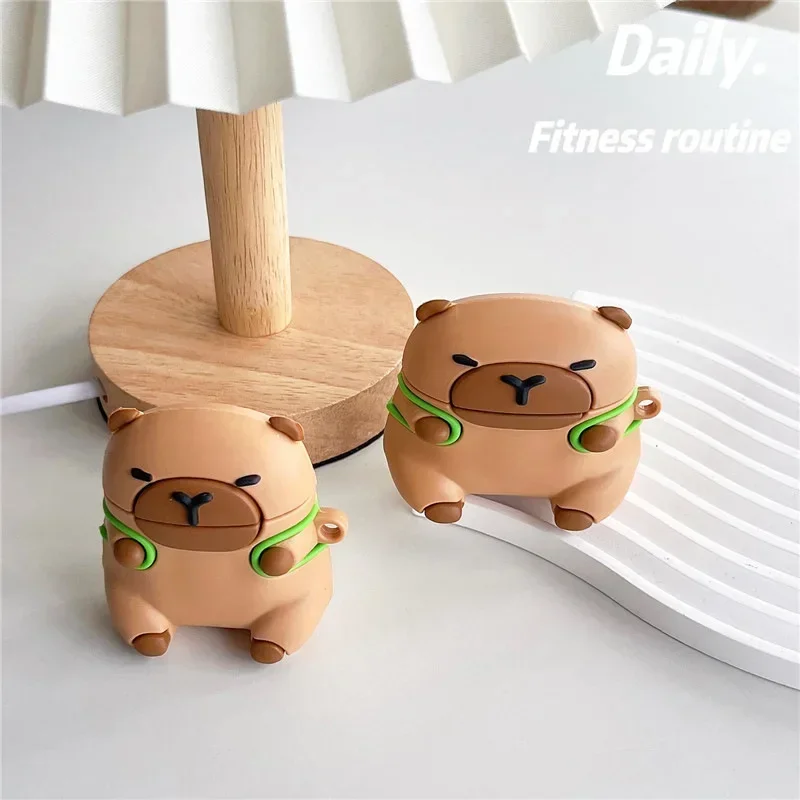 Capybara casing ransel kartun AirPods, casing penutup pelindung Earphone kotak pengisi daya Bluetooth Earbuds 1 2 3 Pro Pro2