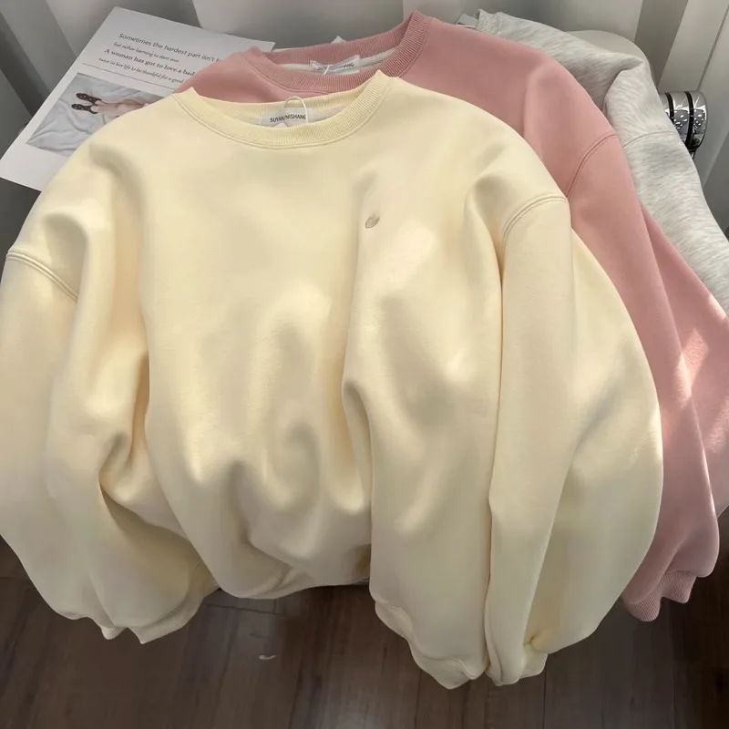 ملابس نسائية Y2K بلوزات فضفاضة تناسب المألوف مريحة الشتاء سستة الاتجاه ملابس بسيطة للجنسين الجولة الرقبة Harajuku #4