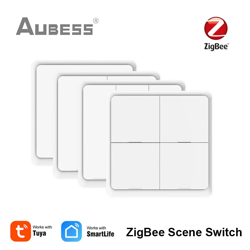 AUBESS Tuya ZigBee Smart Scene Switch 4 Gang 12 Scene Switch Push Button Controller Works With Smart Life App ZigBee Gateway