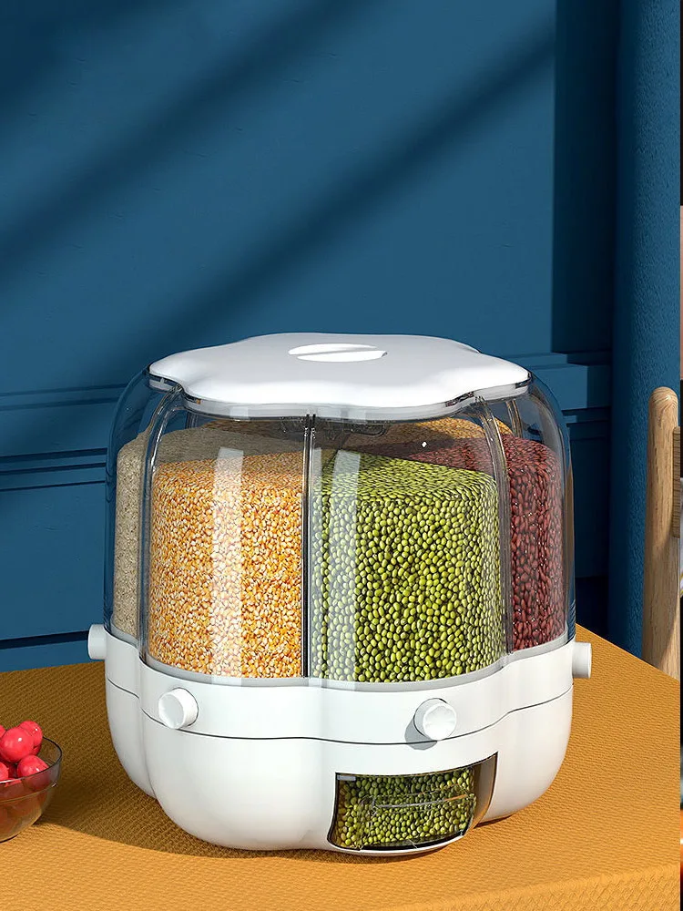 

Kitchen Storage Box Rotatable Jars Bulk Cereals Organizers Grain Barrels Separated Home Containers Sealed Insectproof Rice Tank