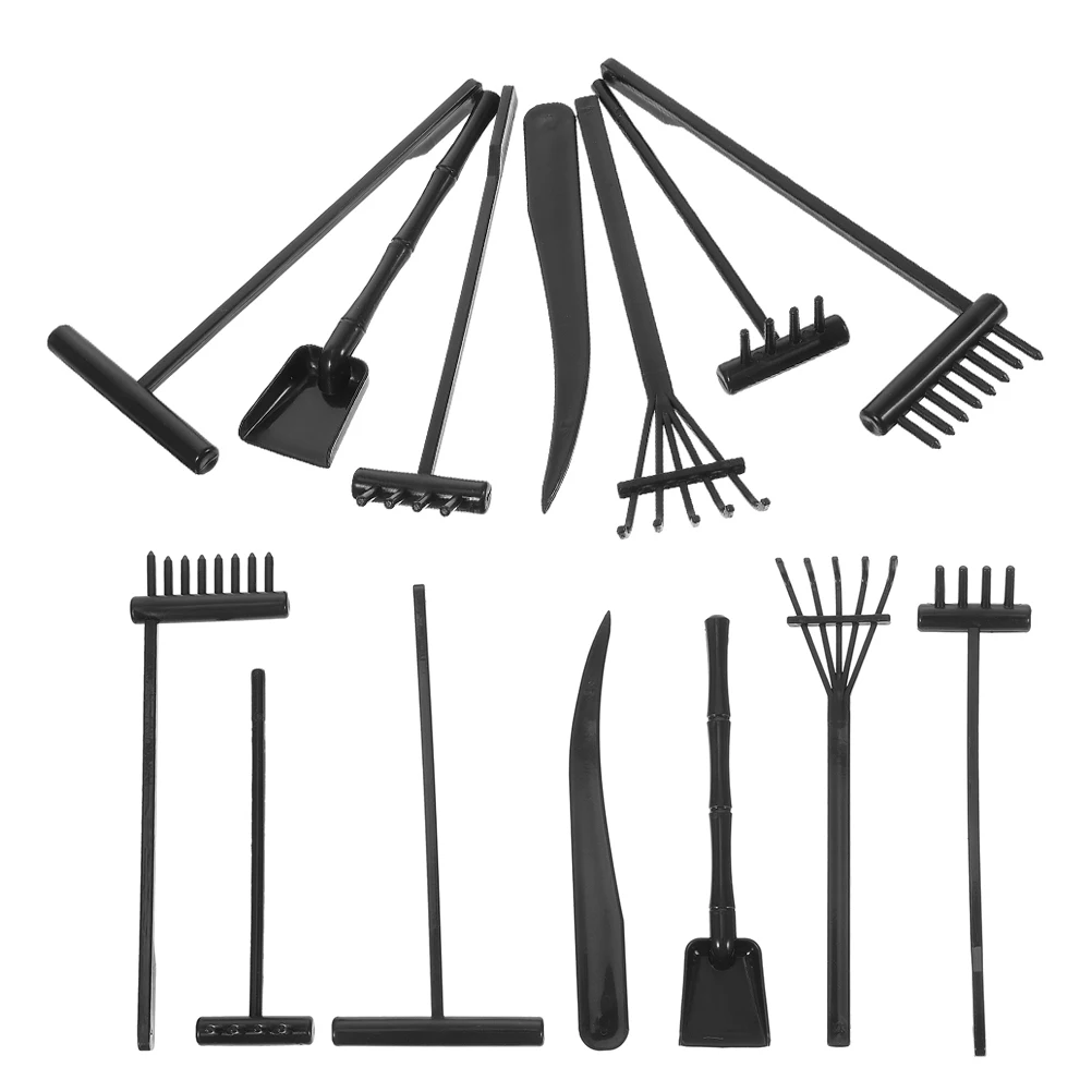 Juego de rastrillos de jardín Zen, Mini herramientas negras para casa de té, decoración de estantería, suministros duraderos de plástico, accesorios, caja de arena, 1 Juego