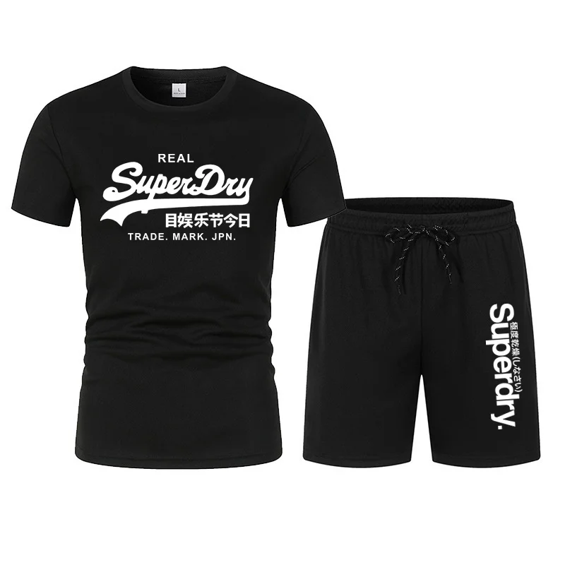 UK Superdry Ultimate Dry Summer Casual Men\'s Speed Drying Sports Set Mesh Breathable Short Sleeve T-shirt Pants 2-piece Se