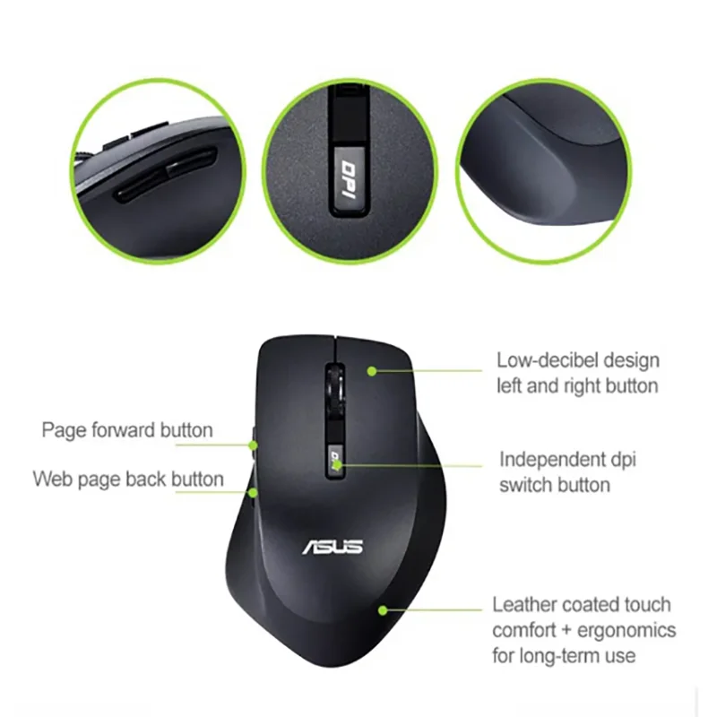 Rato ergonômico sem fio do jogo do escritório de Asus, tom claro, preto, RF, original, WT425, 1000 DPI, 1600 DPI, 2.4GHz