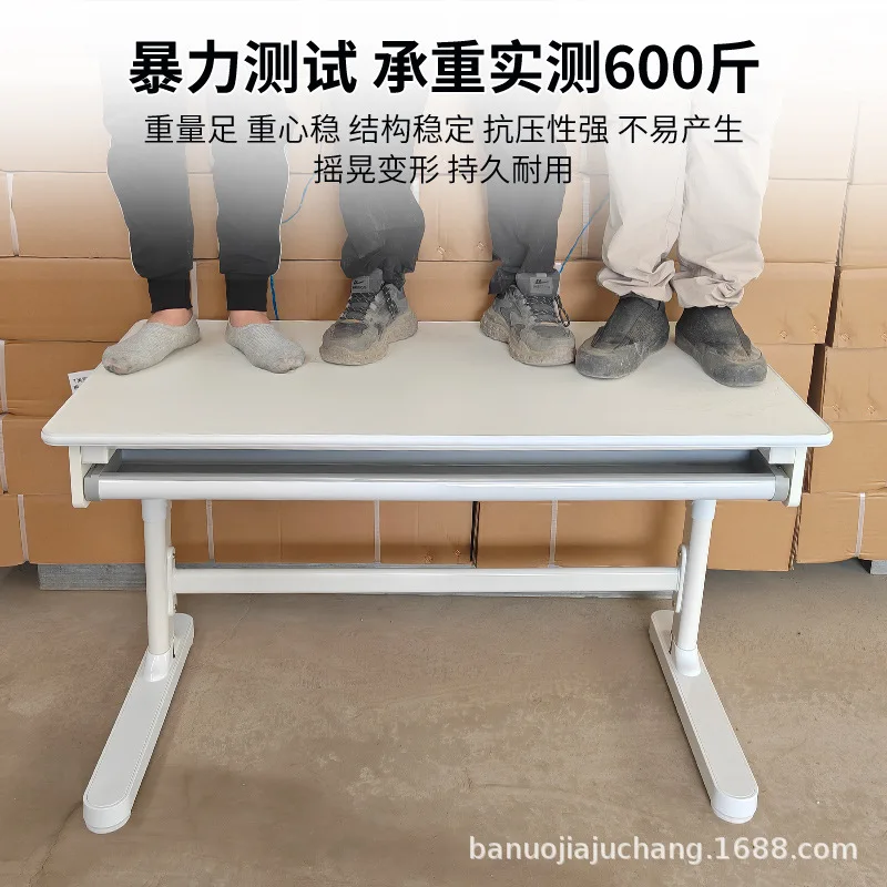 Children's study table with drawers Household hand-cranked lifting study computer table Solid wood