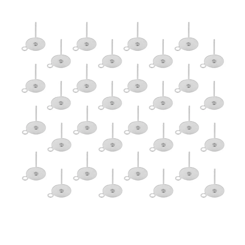 100Pcs Stainless Steel Earring Post Pins Flat Pad Blank Base Corrosion Resistant DIY Jewelry Findings Silver 8mm Base 12mm