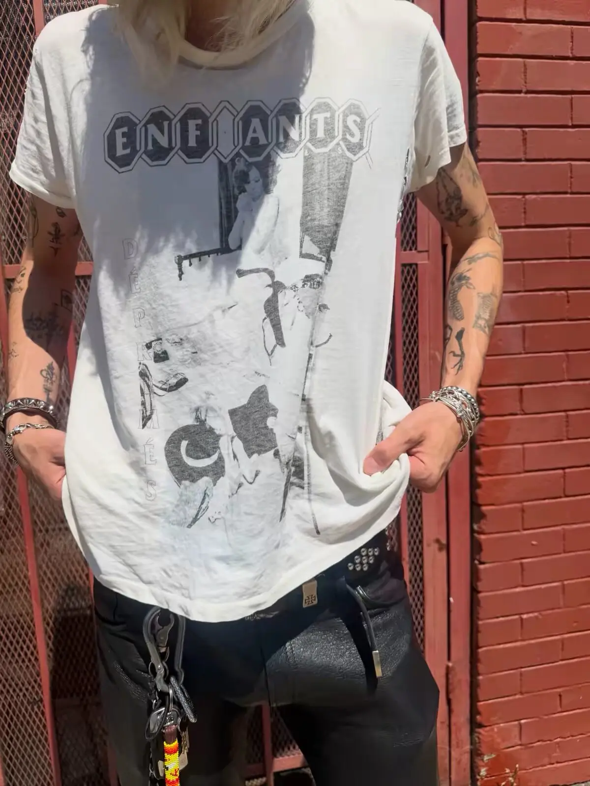 ER/D26ss Kansas Printed Washed Old Front Shoulder Short Sleeve T-Shirt