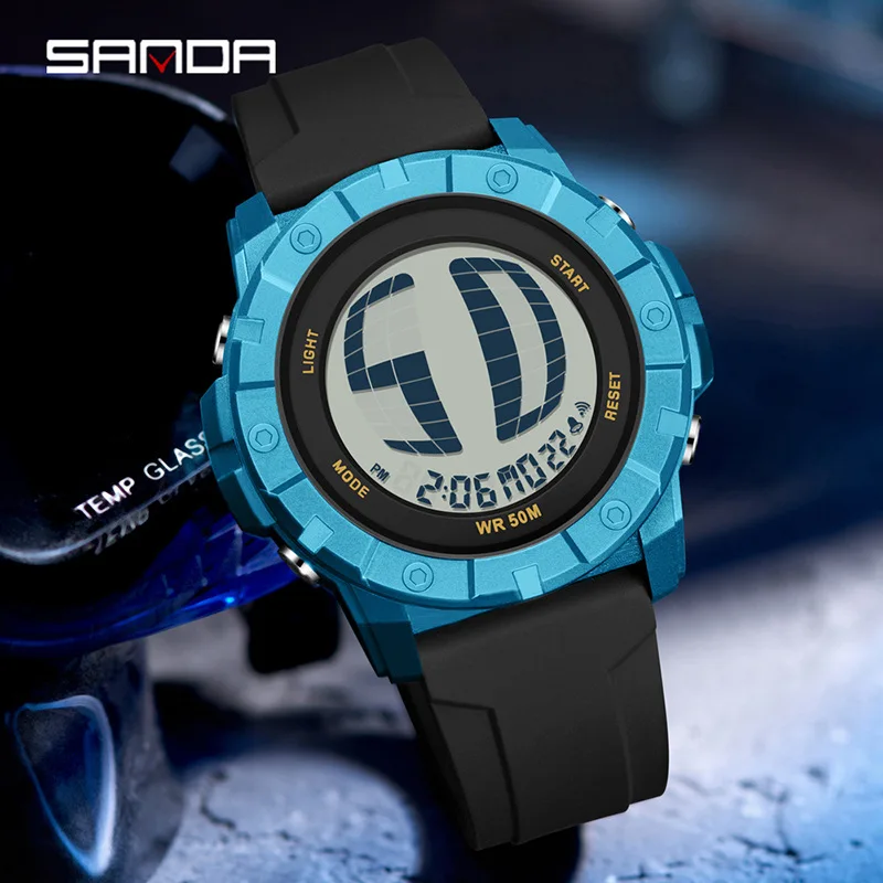 

SANDA lightweight sports electronic watch with raised hand and bright screen, 5ATM waterproof, shockproof, and drop resistant