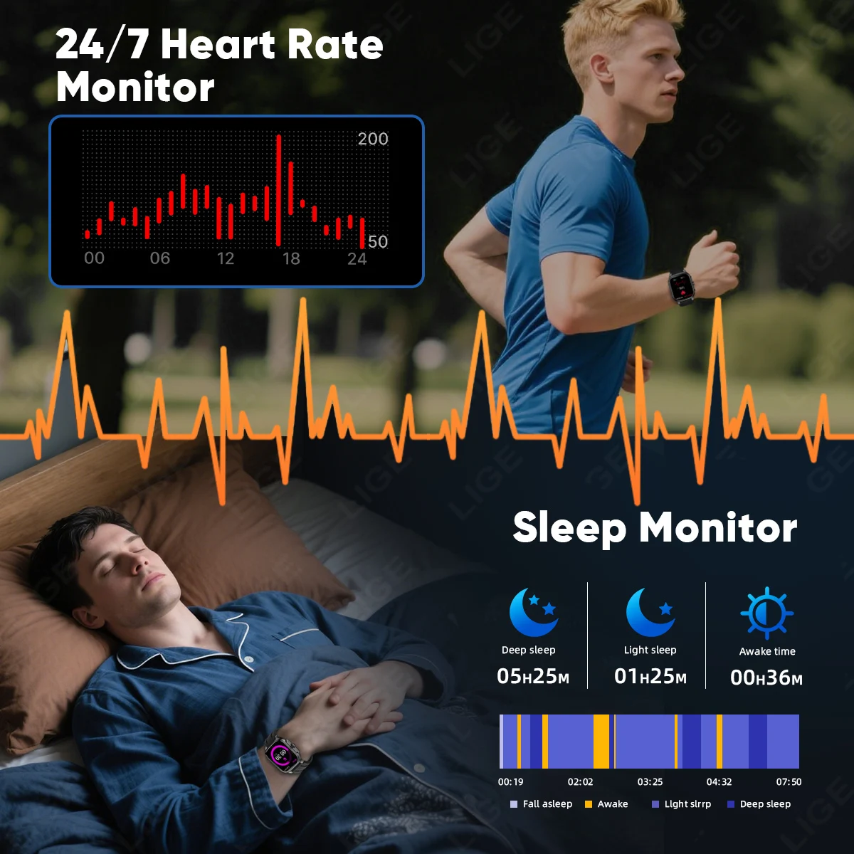 LIGE ساعة ذكية MUSLIM جديدة مع مؤشر القبلة للصلاة الصوتية بطارية 400 مللي أمبير في الساعة رياضية بلوتوث مكالمة 2.01 بوصة HD عرض ساعة ذكية للرجال