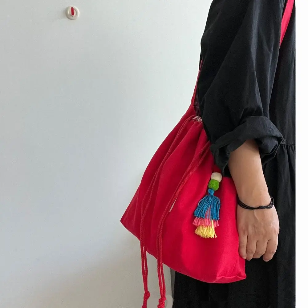 

Portable Large Capacity Drawstring Tote Bag Casual All-match Denim Shoulder Bag Leisure Cowboy Casual Canvas Bag Students