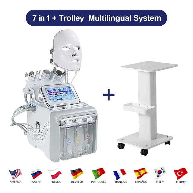 H202 Hydra Small Bubble 7 w 1 Hydro Microdermabrasion Aqua Peel Beauty Facial Machine With Led Mask Face Skin Cleansing Trolley