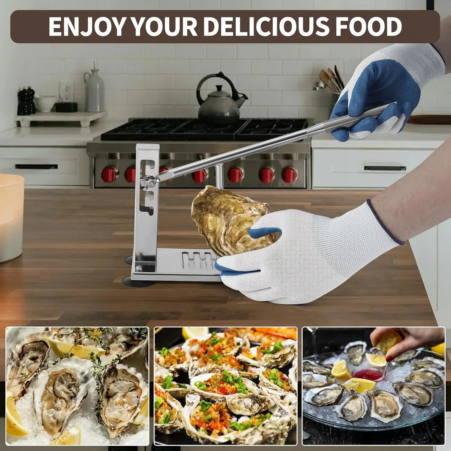 

Oyster and Clam Opener Machine, Adjustable Stainless Steel Shucker Tool Set with g-Clamp, Knives & Safety Glove for Home Kitchen
