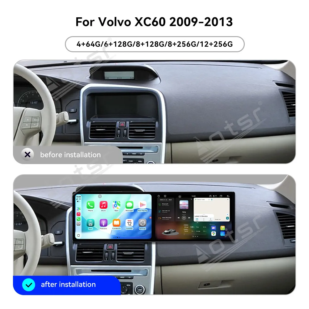 Dual 10.1 Inch Android 15 CarPlay Radio For Volvo  XC60 2009-2013 HD Touch Screen Multimedia Player Car GPS Navigati Head Unit
