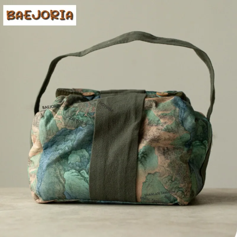 Grüne Baumwoll-Leinen-Teetassenhülle im Zen-Stil mit Aufbewahrungstasche, tragbare Teekannen-Tasche, Reise-Teetassen-Set-Tasche, Teezubehör