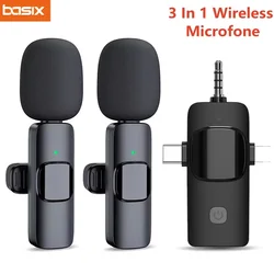 Basix Mini Lavalier Microfoon Draagbare Audio Video-opname Mini Reversmicrofoon Draadloze Microfoon voor IPhone Type C ipad Game Telefoon