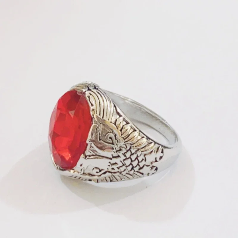 Retro Multi Cut large Gemstone Men's Domineering Ring, Exquisite Totem Carving Jewelry image 4