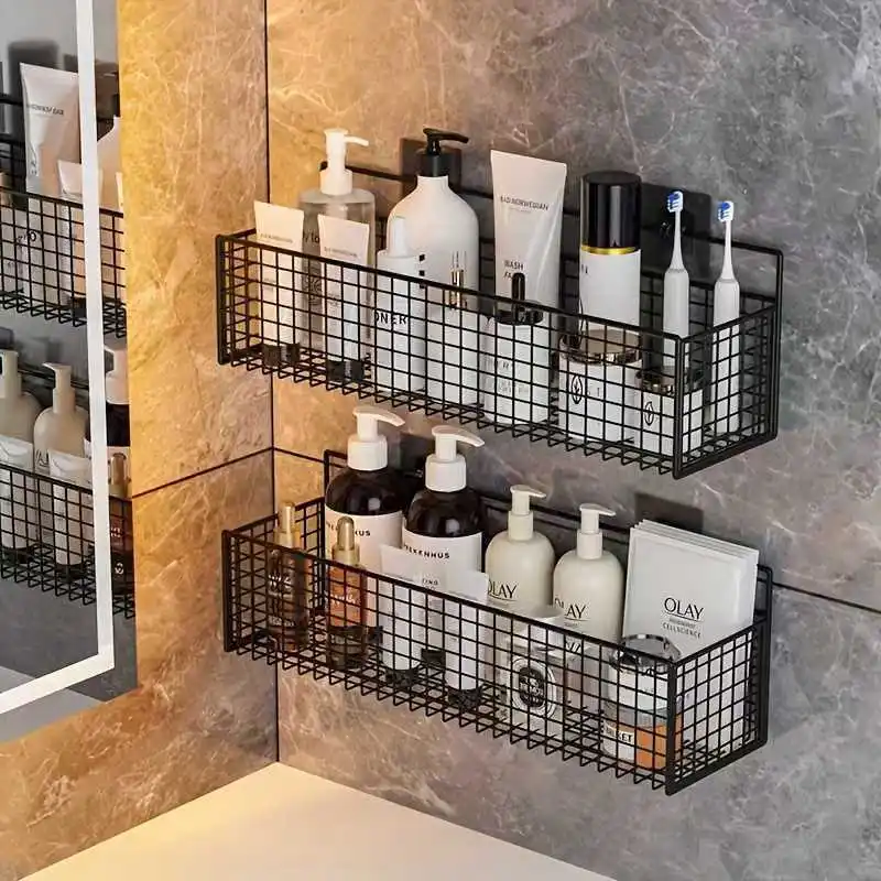 

1/2 шт. Непористая настенная полка-органайзер для ванной комнаты, для туалетных принадлежностей, кухонных принадлежностей (лука, имбиря, чеснока), косметики, аксессуаров для ванной