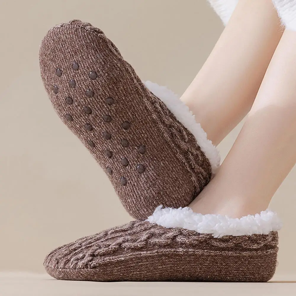 الشتاء الساقين دفئا شيربا الصوف جوارب يمكن السير بها على الأرض للنساء سميكة الدافئة النوم الجوارب مع لاصق عدم الانزلاق القدم المخملية التمهيد #5