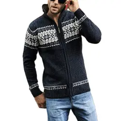 Winter Herren Jacquard Pullover Mantel Weihnachten Schneeflocke Druck gestrickte Strickjacke Roll kragen pullover voller Reiß verschluss lässig warme Wolle Pullover 5xl