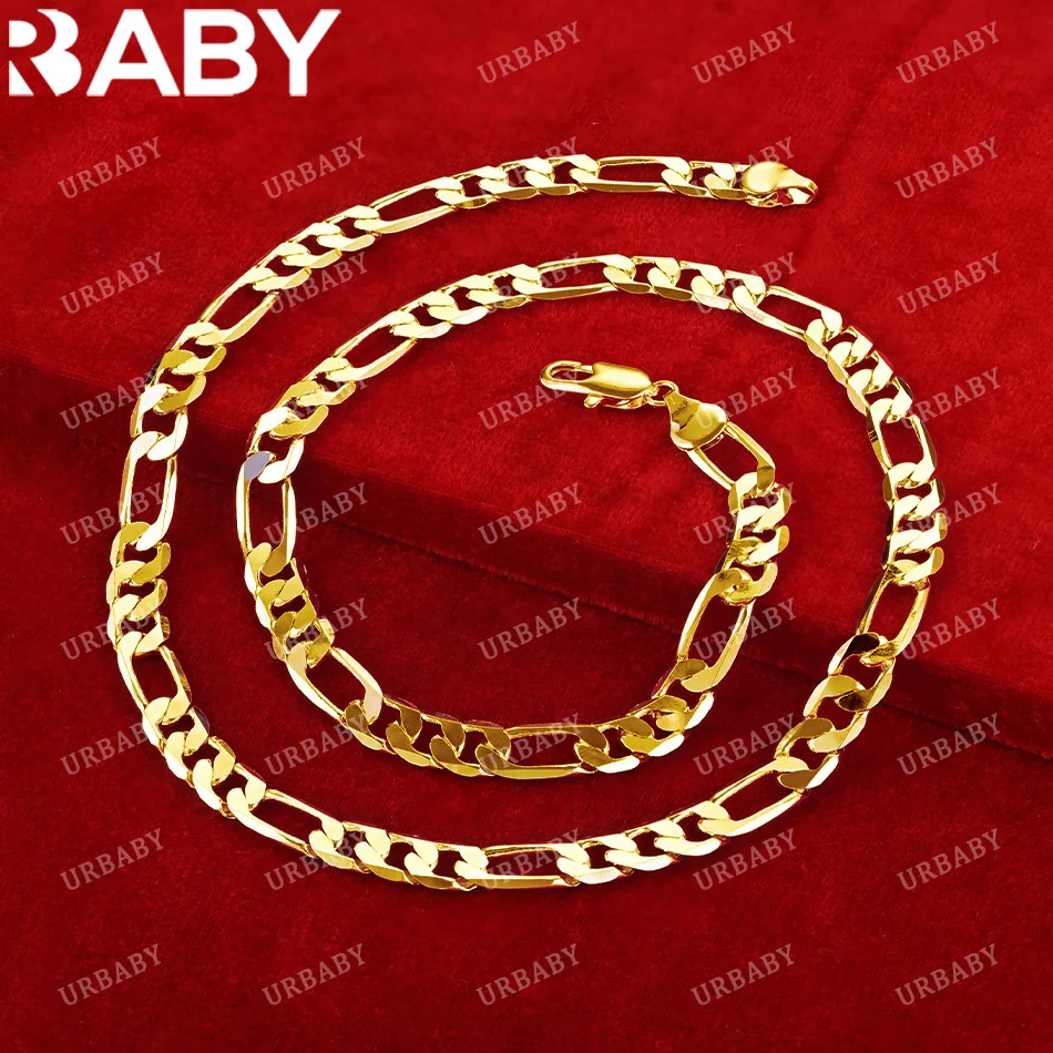 URBABY 18K Gold Necklaces 18/20/22/24 Inch 8mm Figaro Chain Necklace For Men Women Fashion Fine Jewelry Wholesale