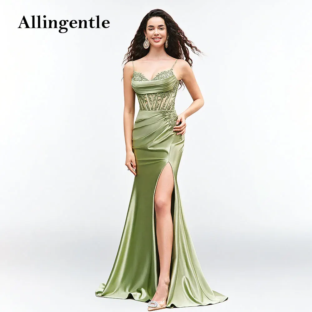 

Длинные атласные платья русалки для выпускного вечера для женщин, кружевное корсет с аппликацией, торжественное вечернее платье с разрезом по бокам, платья de festa по индивидуальному заказу