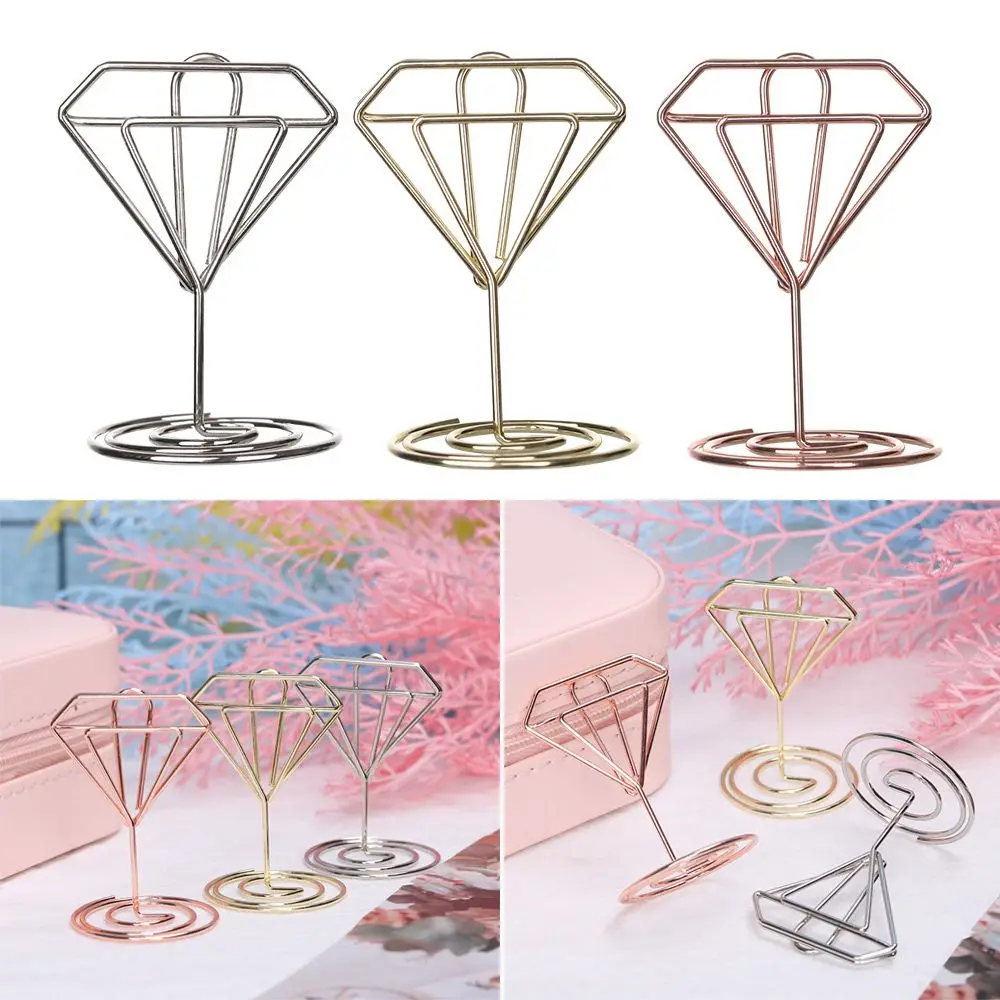 Metallic Heart Shape Desktop Decoration Wedding Supplies Paper Clamp Table Numbers Holder Photos Clips Clamps Stand Place Card