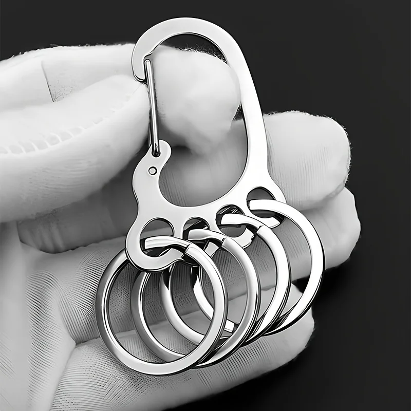 1pc Simple Stainless Steel Feet Keychain Durable Metal Key Holder with 4 Bonus Key Ring Waist Hanging for Men