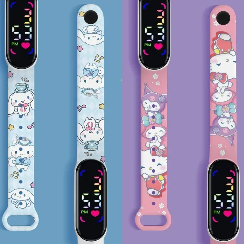 Sanrio Accessories Hello Kitty Watch Kuromi Watches Cinnamoroll Electronic Clock Led Anime Figure My Melody Toy Student Kid Gift