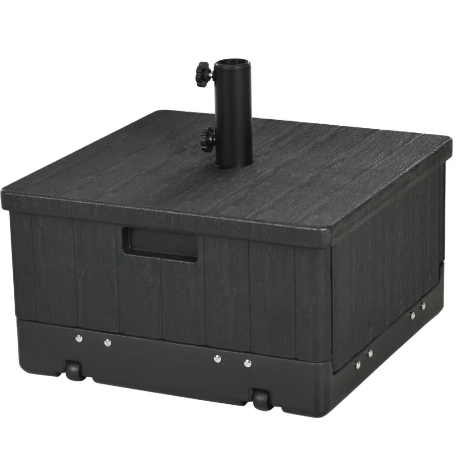 

3in1 Outdoor Umbrella Base Coffee End Table Planter Box with Drainage Patio Umbrella Stand Table with Wheels and Handles Black
