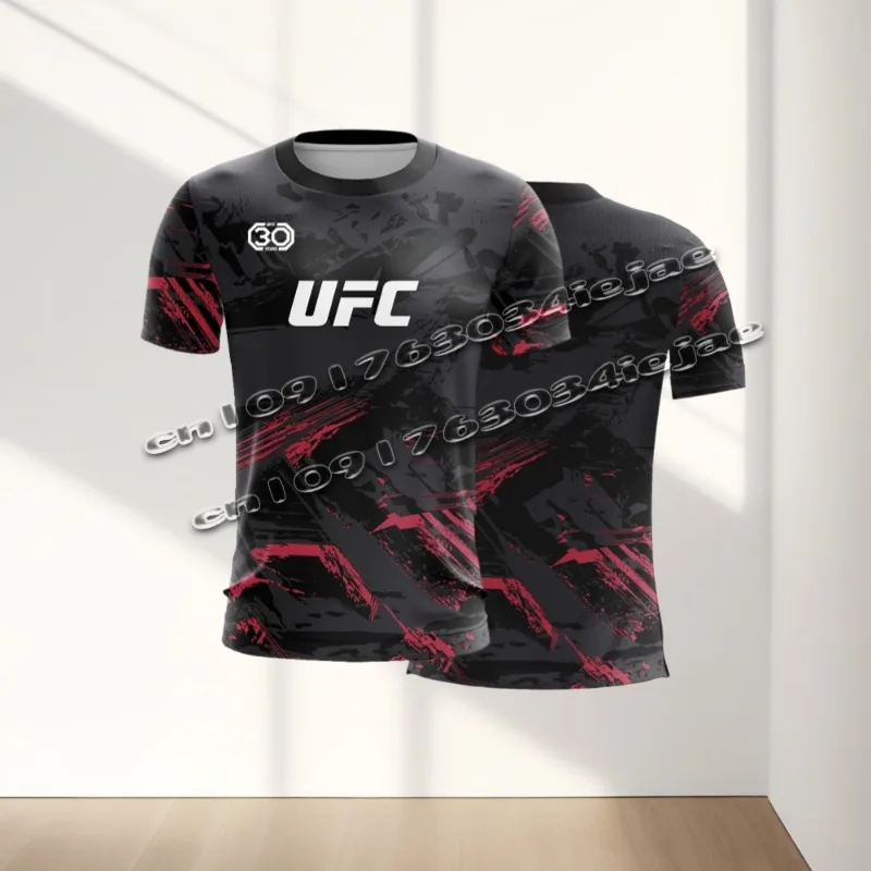 

Мужская модная футболка UFC с коротким рукавом для бега в тренажерном зале и круглым вырезом, спортивные топы для тренировок ММА, легкий трикотаж для игрока