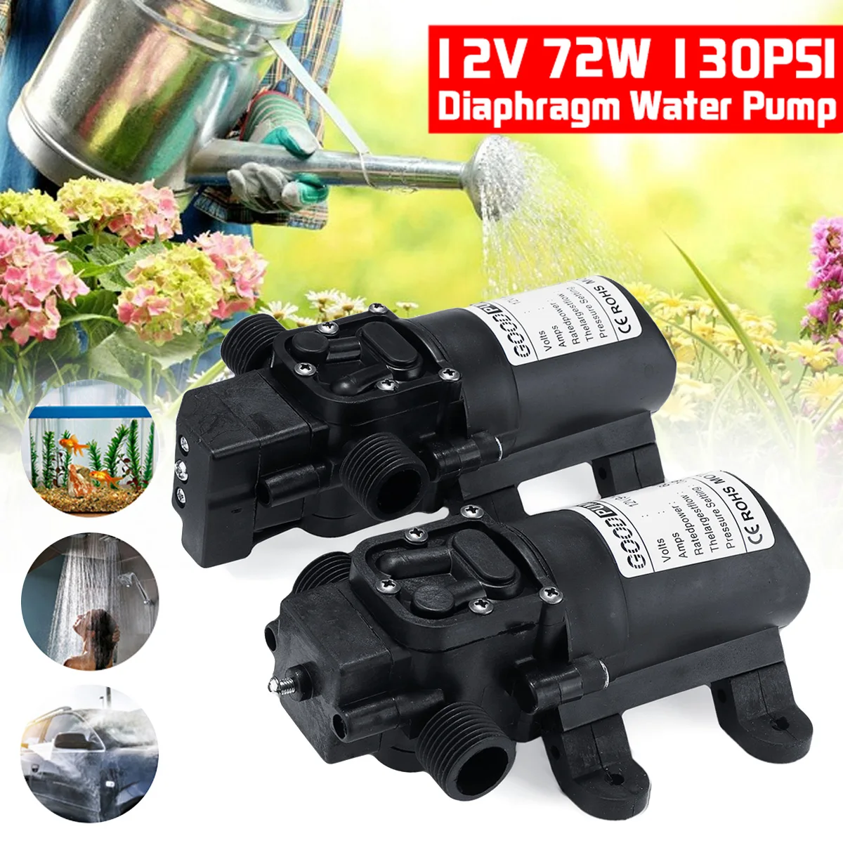 

DC 12V 130PSI 6L/min Electric Water Pump Black Micro High Pressure Diaphragm Self-Priming Cooling Car Wash Water Pump Sprayer