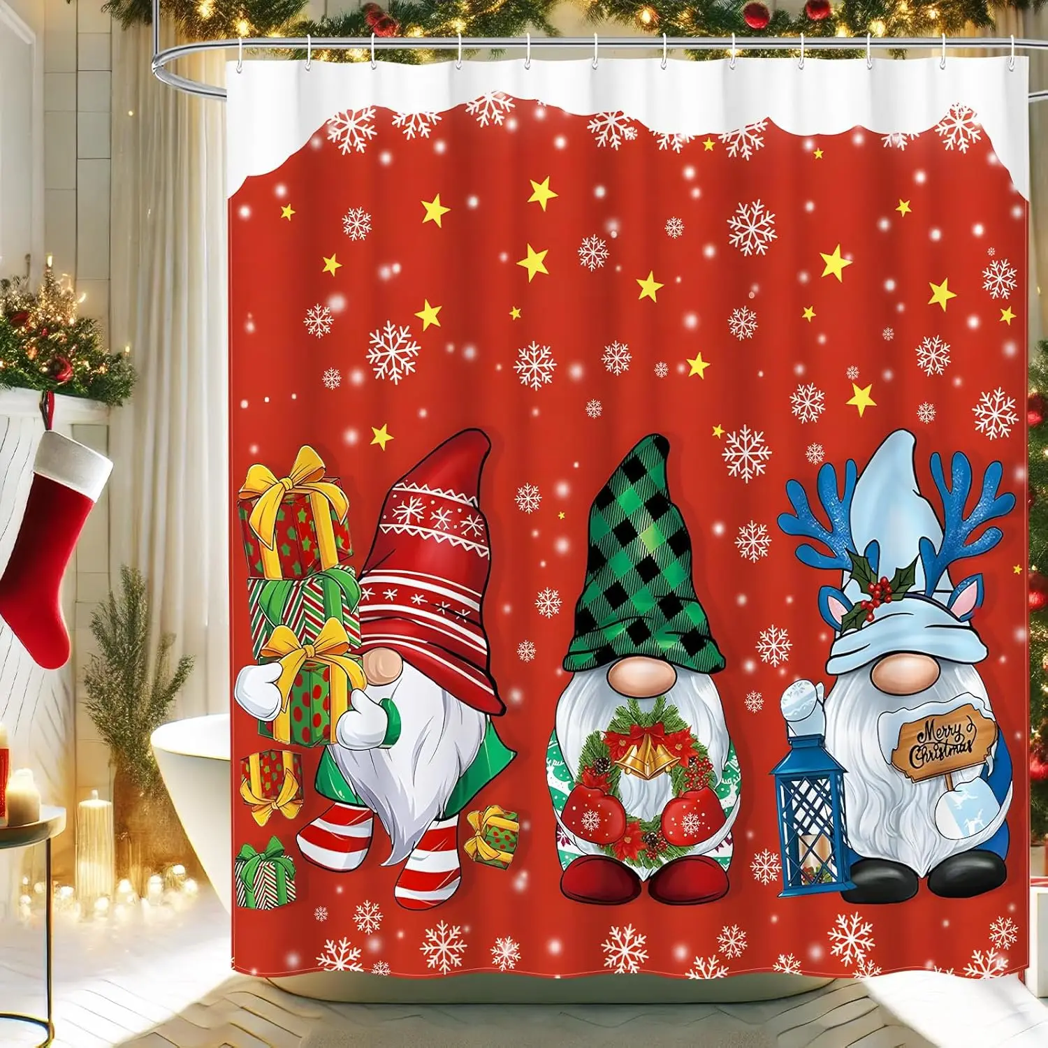

Рождественская занавеска для душа Gnome с рисунком Санта-Клауса, милый зимний рождественский набор декора для ванной комнаты, ткань в комплект входят крючки для праздника