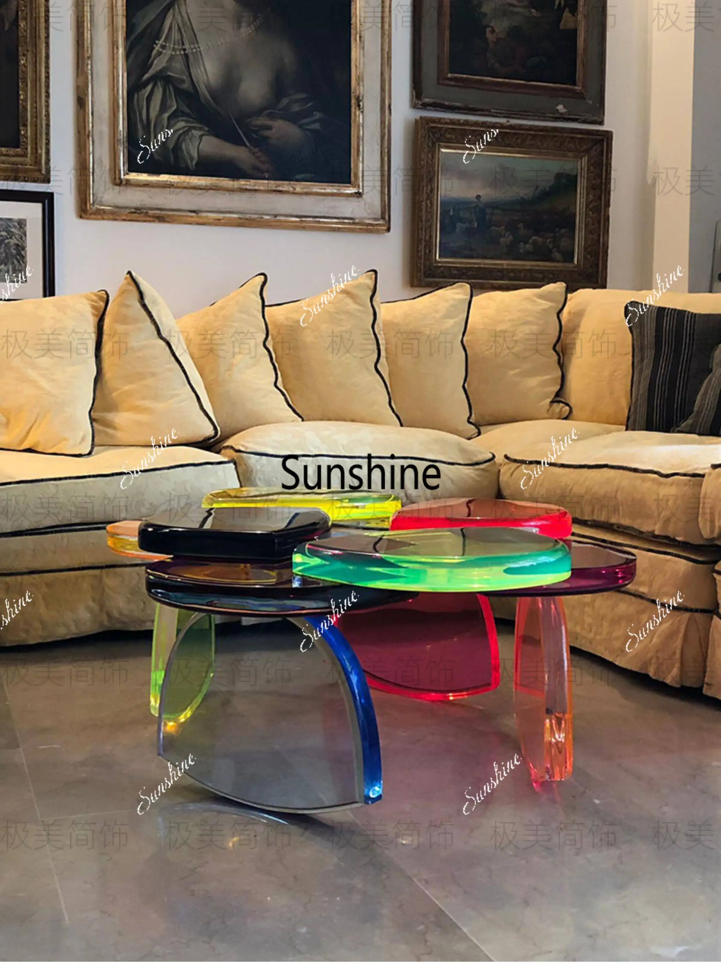 

Modern color acrylic transparent coffee table high artistic splicing coffee table