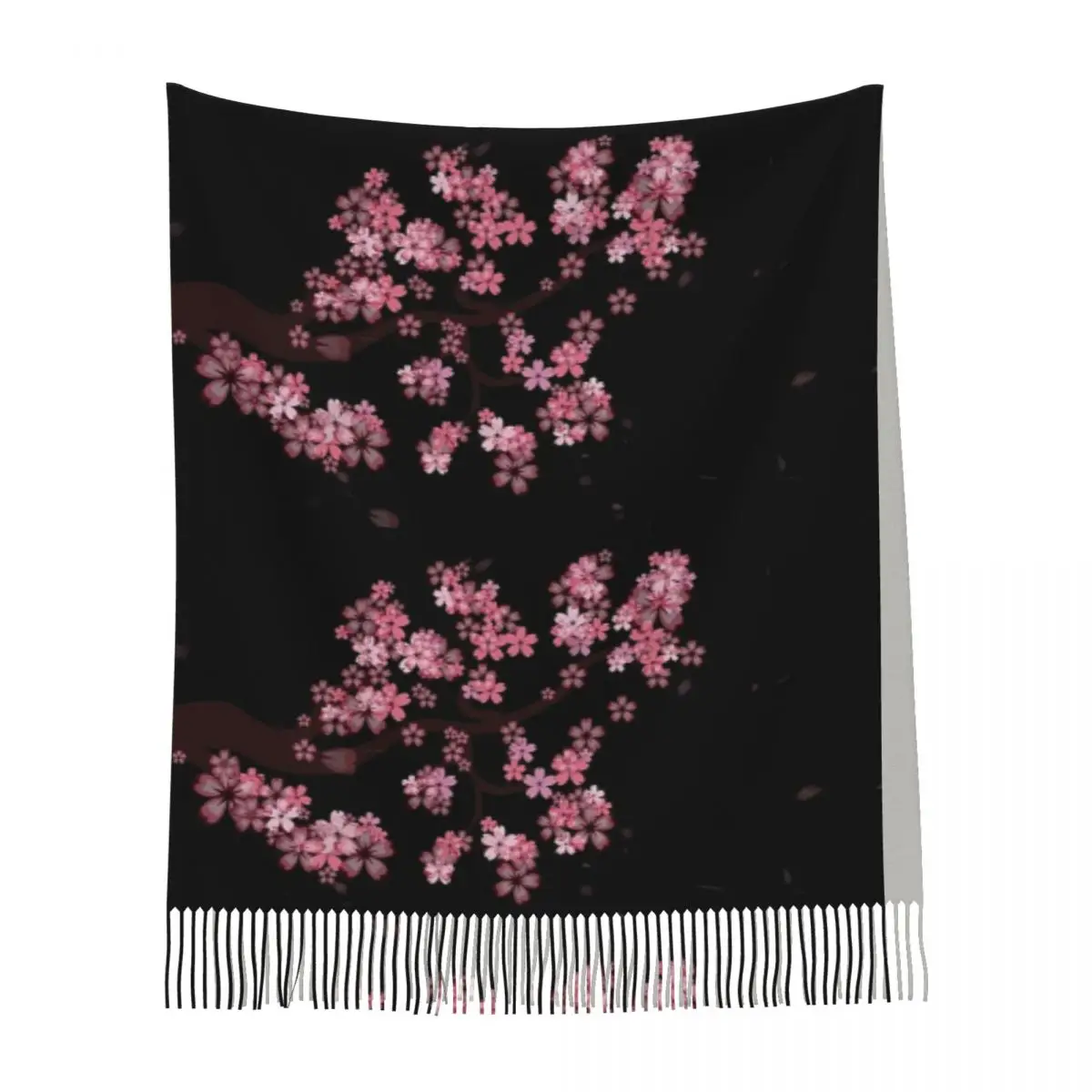 Japoński szal z kwiatami wiśni sakura, szaliki z frędzlami, miękkie i ciepłe szale i chusty damskie, duży szal na jesień i zimę.