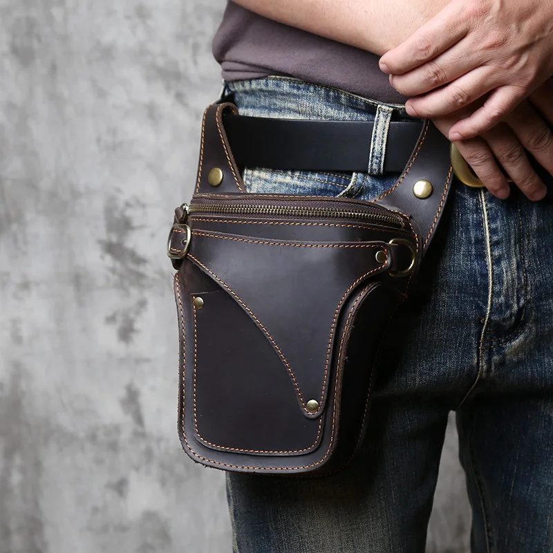 Nzpj Vintage Echt leder Herren Hüft tasche natürliche Rindsleder Outdoor Motorrad Herren tasche verrückte Pferd Leder Handy tasche – Detail 15