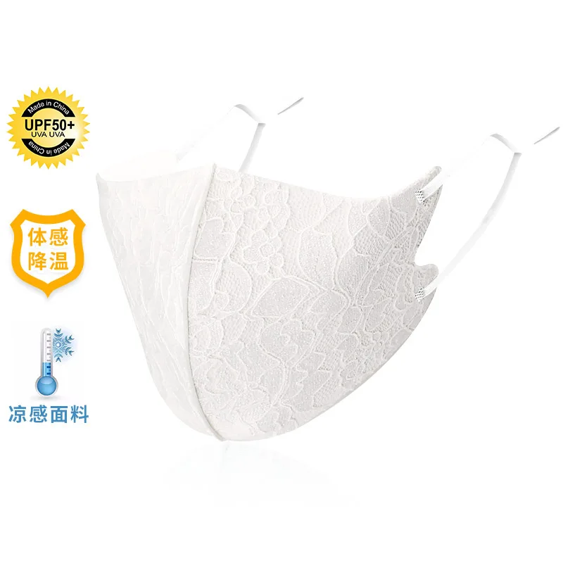 Composite Women's Lace Mask Summer Breathable Lace Washable Adjustable Cool Feeling Ice Silk Cloth Mask Sunscreen Accessories