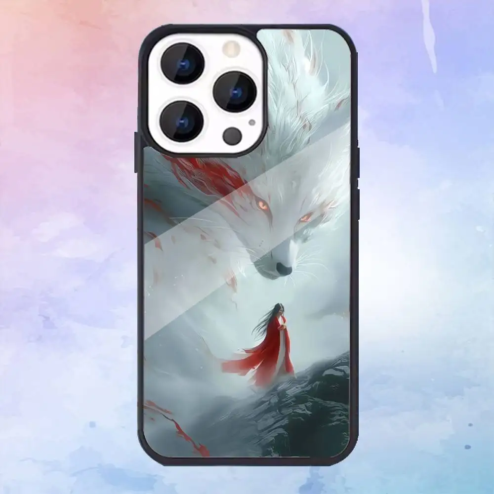 Casing Ponsel Rubah Bersembunyi Sembilan Ekor Untuk iPhone17,16,15,14,13,12,11 Plus,Pro Max Pengisian Daya Nirkabel Magnetik Magsafe