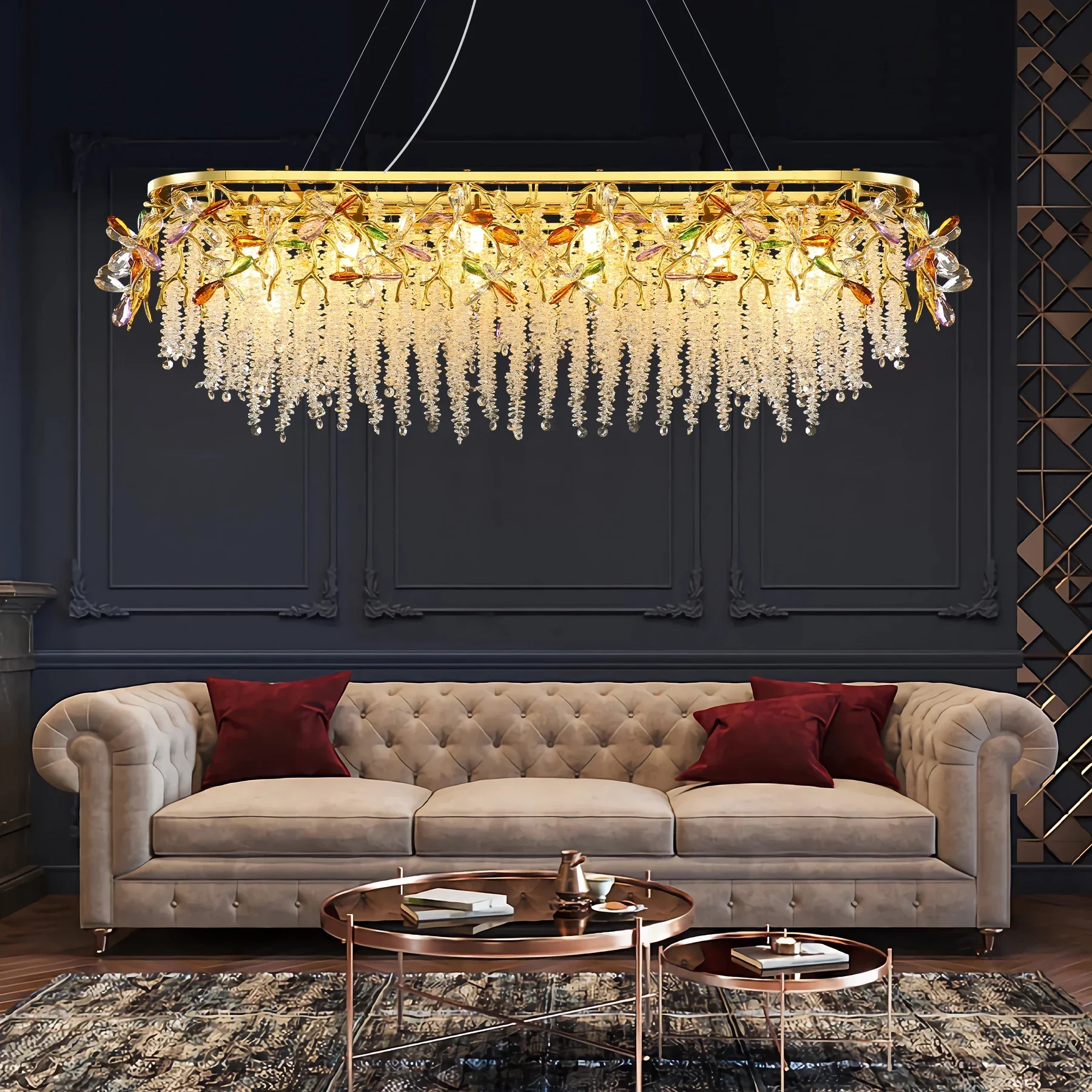 

Artpad Luxury Flower Crystal Chandelier For Living Room Dining Room Nordic Branch Colorful Crystal Pendant Light Bedroom Kitchen