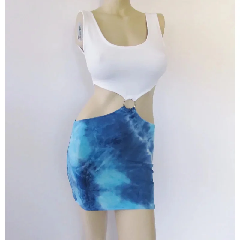 

CyMovie Pretty Woman Julia Roberts Cosplay Romantic Comedy Film Costume Sexy Blue Bare Waist TieDye Cutout Dress Halloween 2025