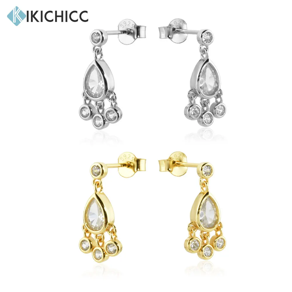 KIKICHICC 925 Sterling Silver Gold Loulou Stud Earring Clips Piercing Pendiente Drops Big Ovals Pear Luxury Crystal Fine Jewelry