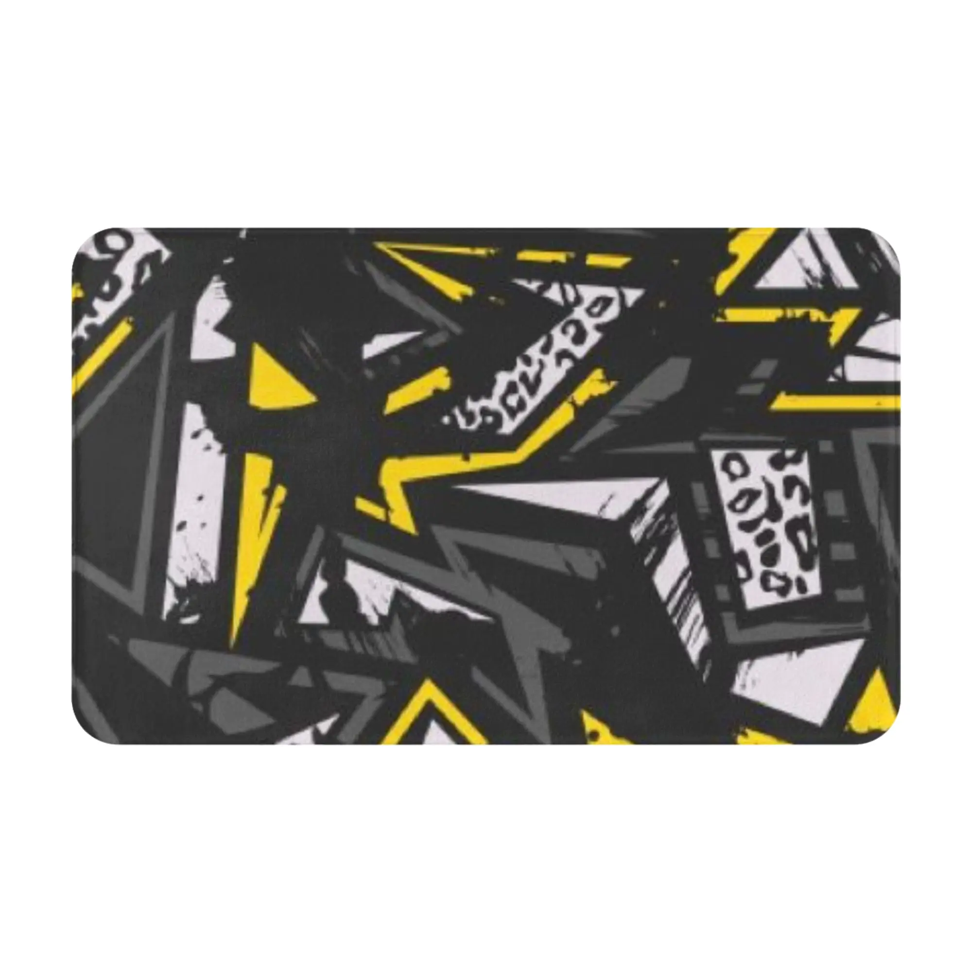 Black Yellow Graffiti Geometric Street Print Anti-Slip Doormat Kitchen Mat  Waterproof PatternHomeDecor